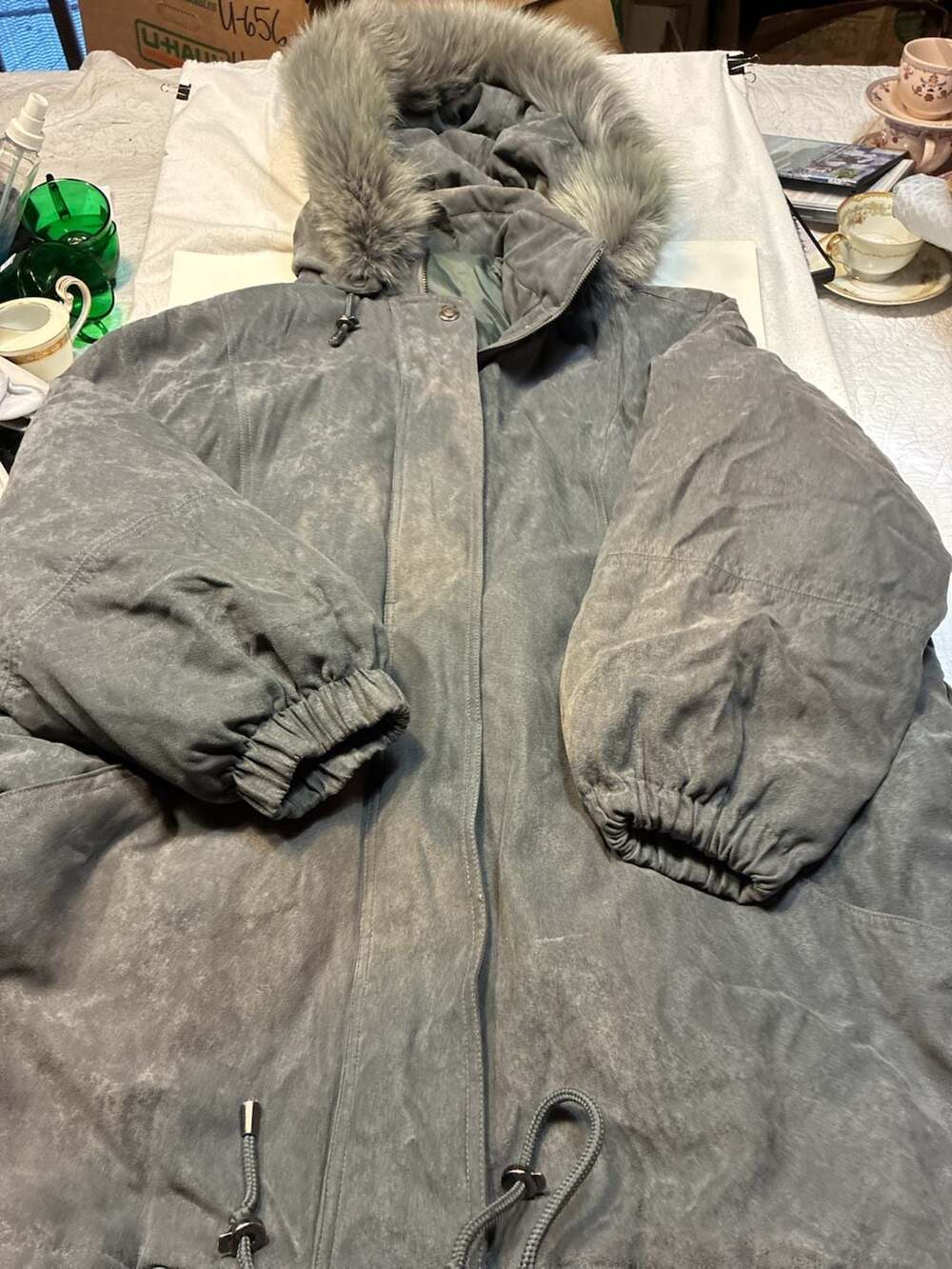Bromley Sport Women's Slate Grey Faux Suede Hooded Parka Size 2X